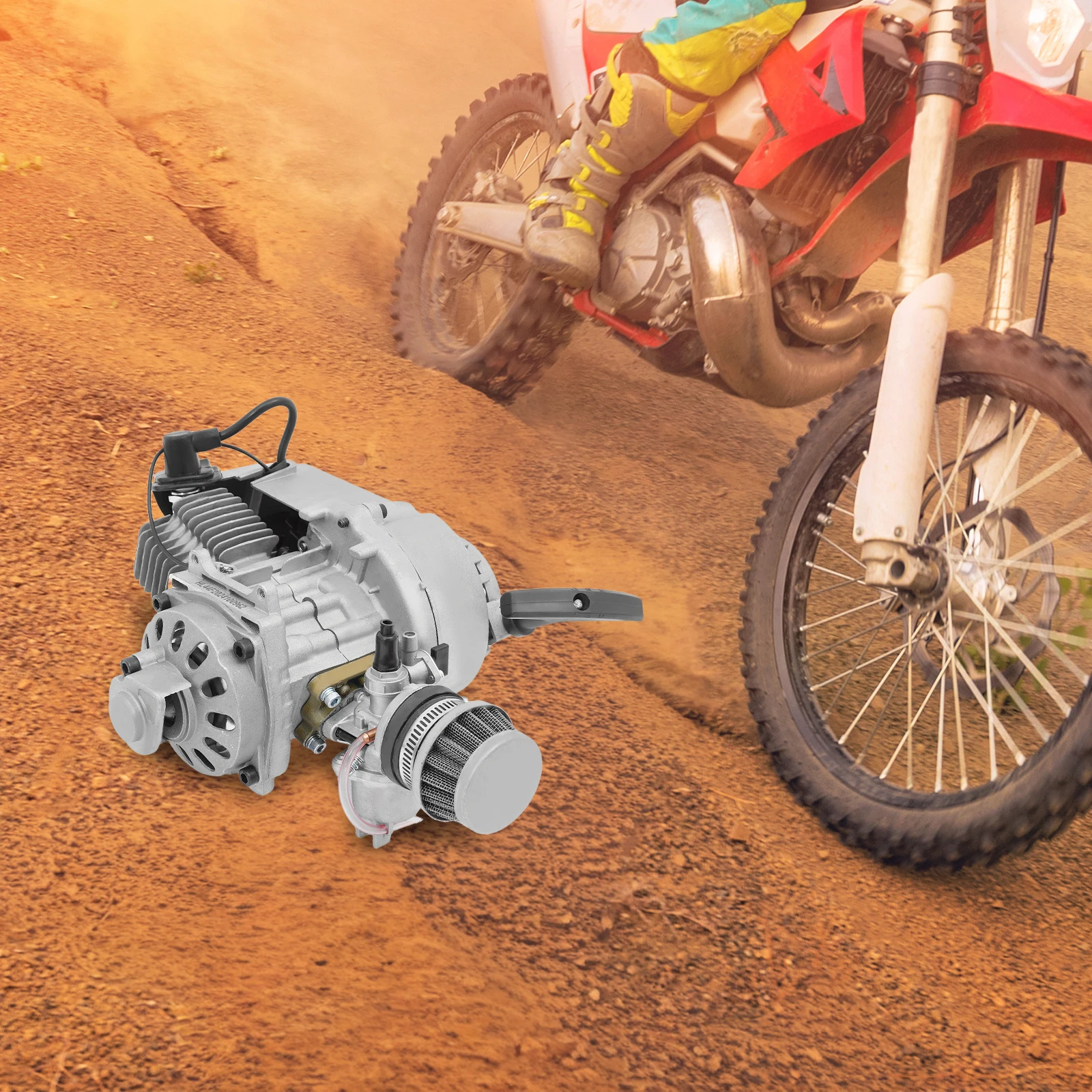 2 Stroke Mini Dirt Bike ATV Motor Kit, 49.85CC Single Cylinder Complete Engine Assembly with Fuel Tank for Off Road Vehicle