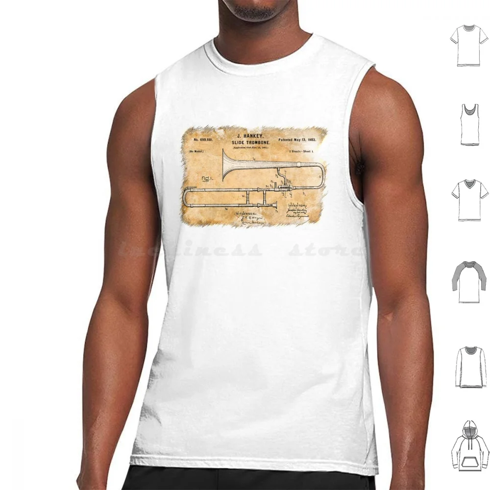 Slide Trombone-Patent Design Tank Tops Vest Sleeveless Thebluebox115 Slide Trombone Trumpet Bugle Jazz Music Trombonist