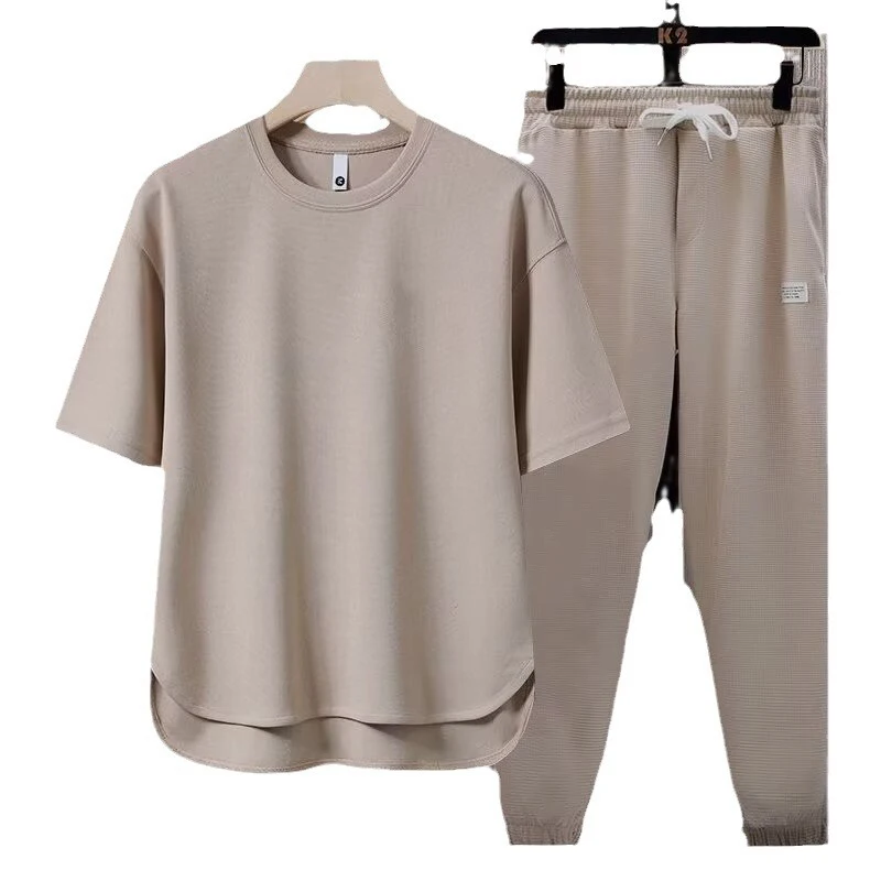 

Men's Casual 2-Piece Sportswear Set Streetwear Fashion Tracksuit T-shirt and Pants Camping Beachwear Clothing Summer Shirts Set