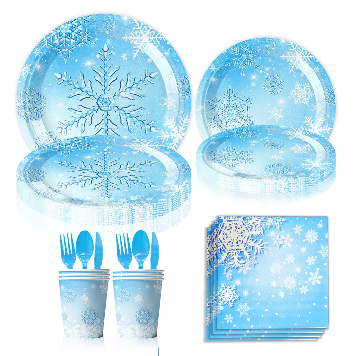 20 piezas azul hielo y nieve decoración temática de fiesta de cumpleaños Festival vajilla desechable plato de papel juego de vasos de papel tisú