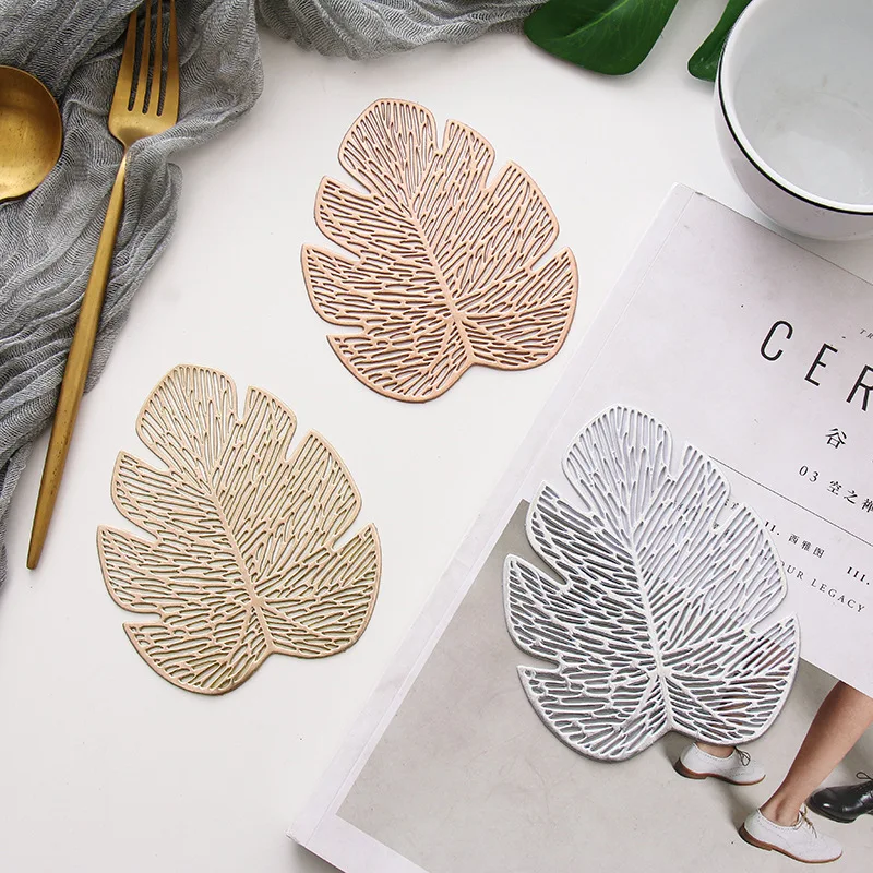Monstera Leaf Hollow PVC Placemat Insulation Coaster Table Mat Cup Waterproof Pads Bowl Home Kitchen Wedding Party Holiday Decor
