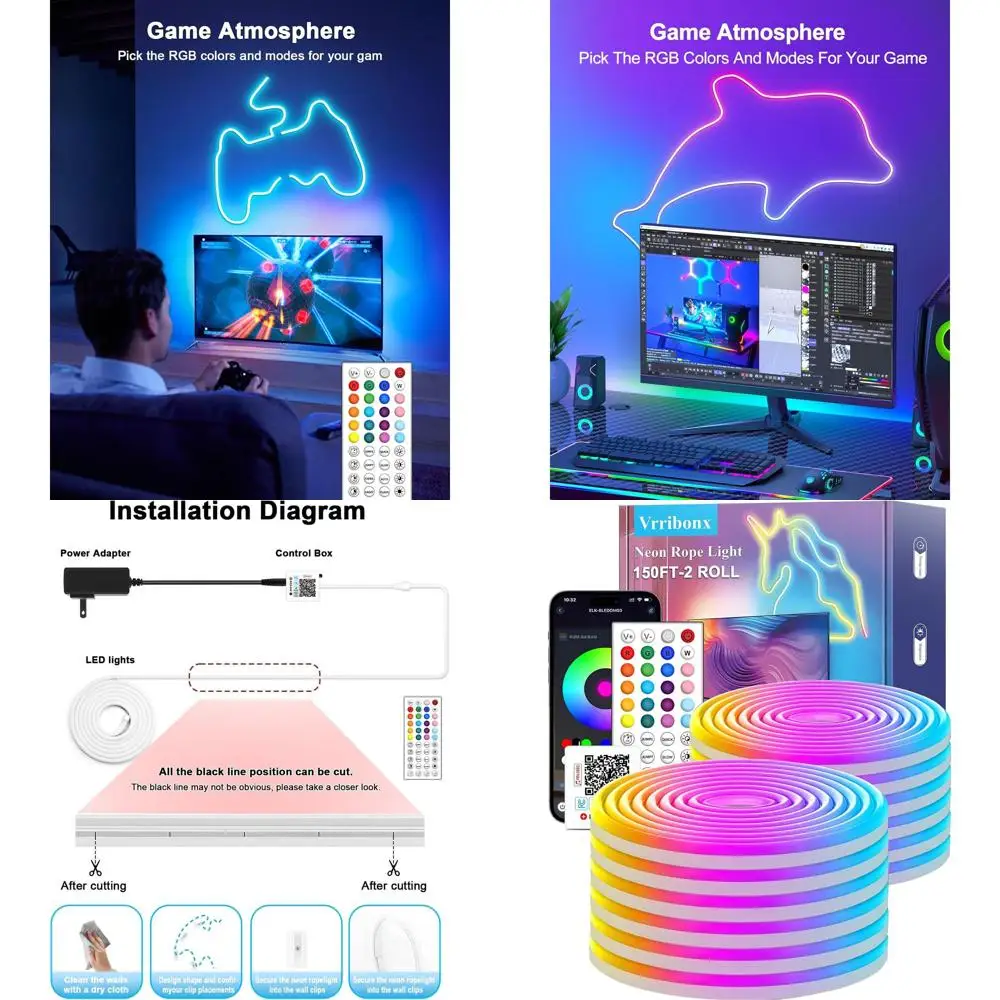 

Водонепроницаемые светодиодные неоновые веревочные фонари RGB длиной 137 футов с приложением/дистанционным управлением, несколькими режимами, синхронизация музыки для наружного и внутреннего декора