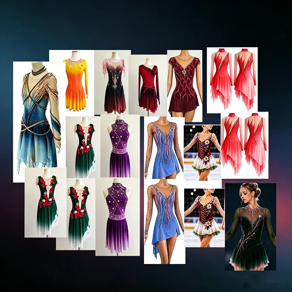 JoyCan Ice Figure  Skating  Dress Girls Red Spandex Stretchy Mesh Competition Dance Wear Customized