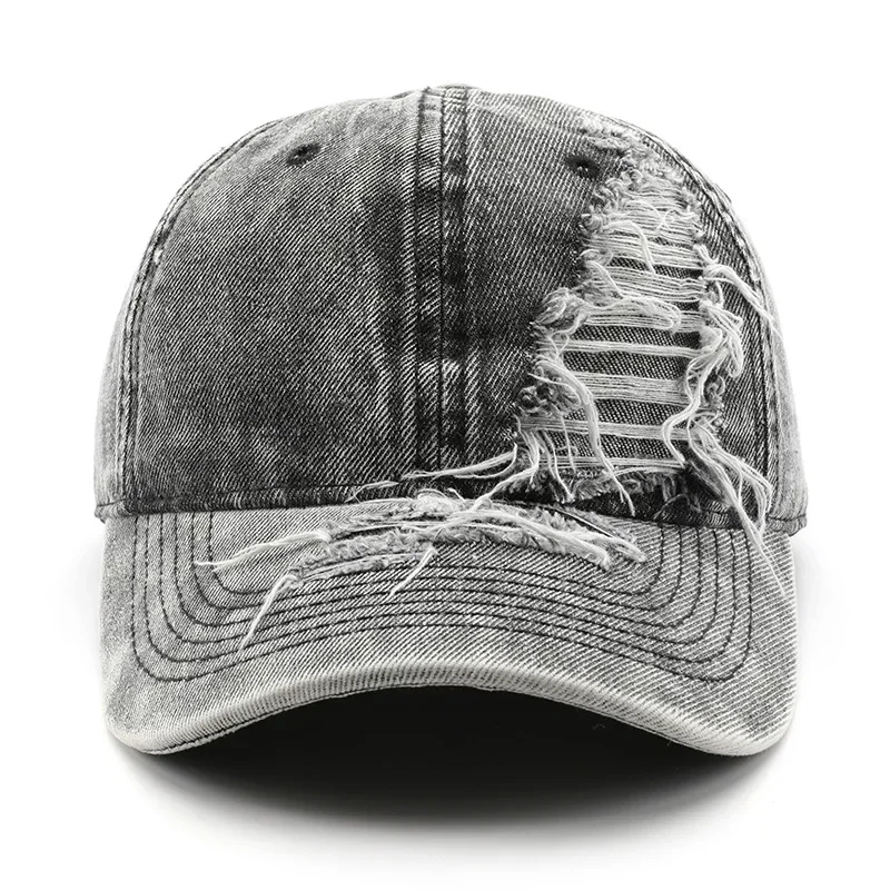 Ripped Denim Baseball Cap Men Women Retro Distressed Unstructured Cotton Dad Hat Adjustable Trucker Hat Unisex Style