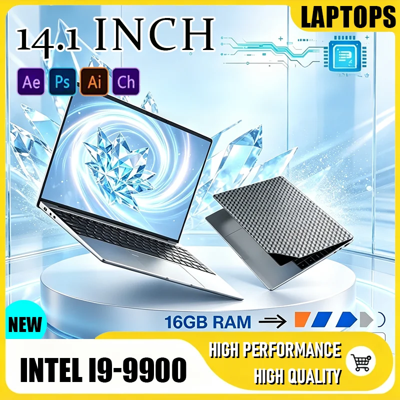 14.1 Inch Intel Core i9 9900 Fingerprint Unlock High Performance 32GB RAM Portable Gaming Laptop PC Notebook for Gamers