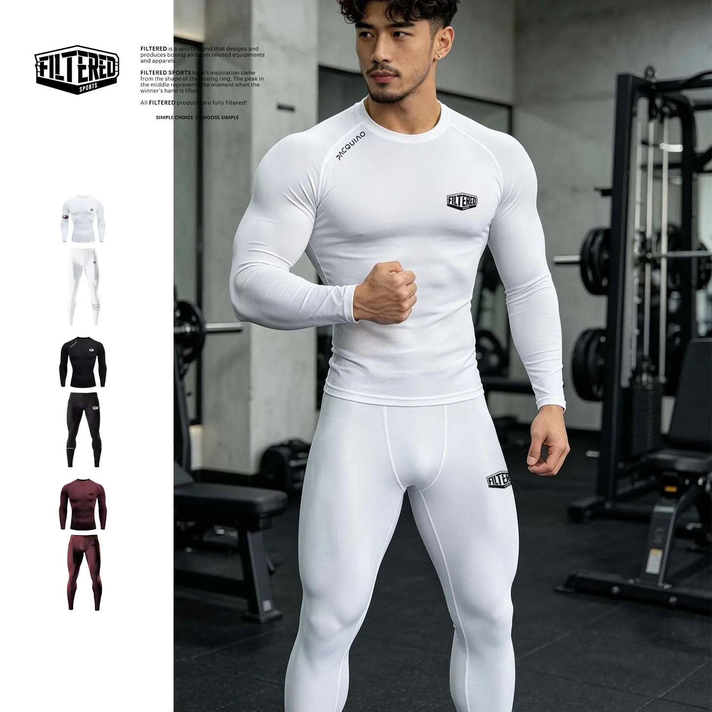 Men's Gym Compression Set Long Sleeve Top And Pants Spandex 4 Way Stretch Silky Soft for Boxing MMA Running Fitness Training