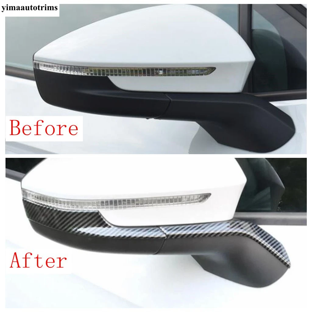 Side Door Rearview Mirror Strip Decoration Cover Trim For VW Volkswagen ID.4 ID4 ID6 2021 - 2024 Black Carbon Fiber Accessories