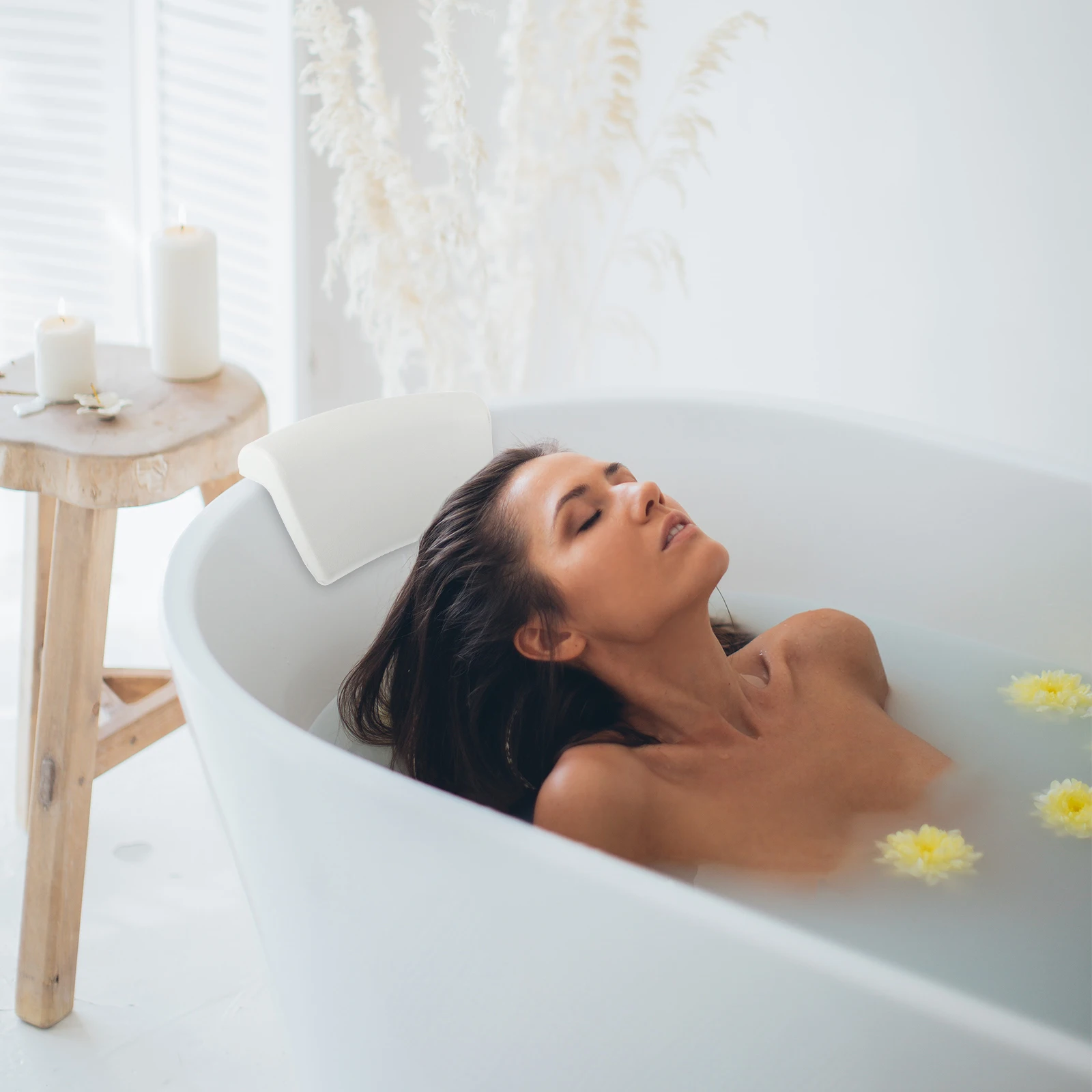 

1pc Suction Support Shower Home Shower Bathtub Cushion Spa Bath Pillow Spa Head Pillow Non Slip Head Cushion White