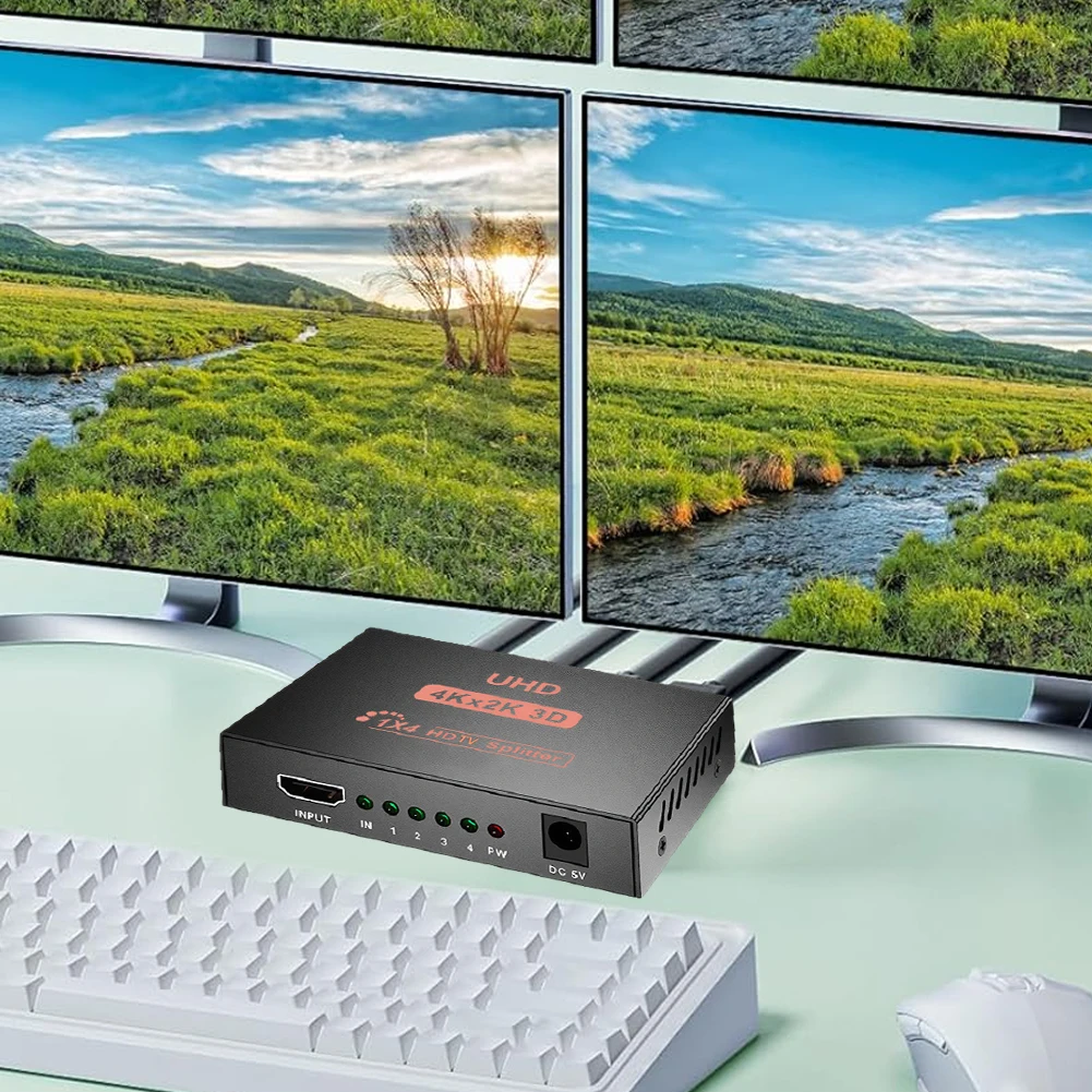 Distribuidor de señal compatible con HDMI 4K 30HZ, convertidor de pantalla Dual 1080P, conmutador de vídeo 1 en 4 salidas, HDCP para HDTV, DVD, PS3, Xbox