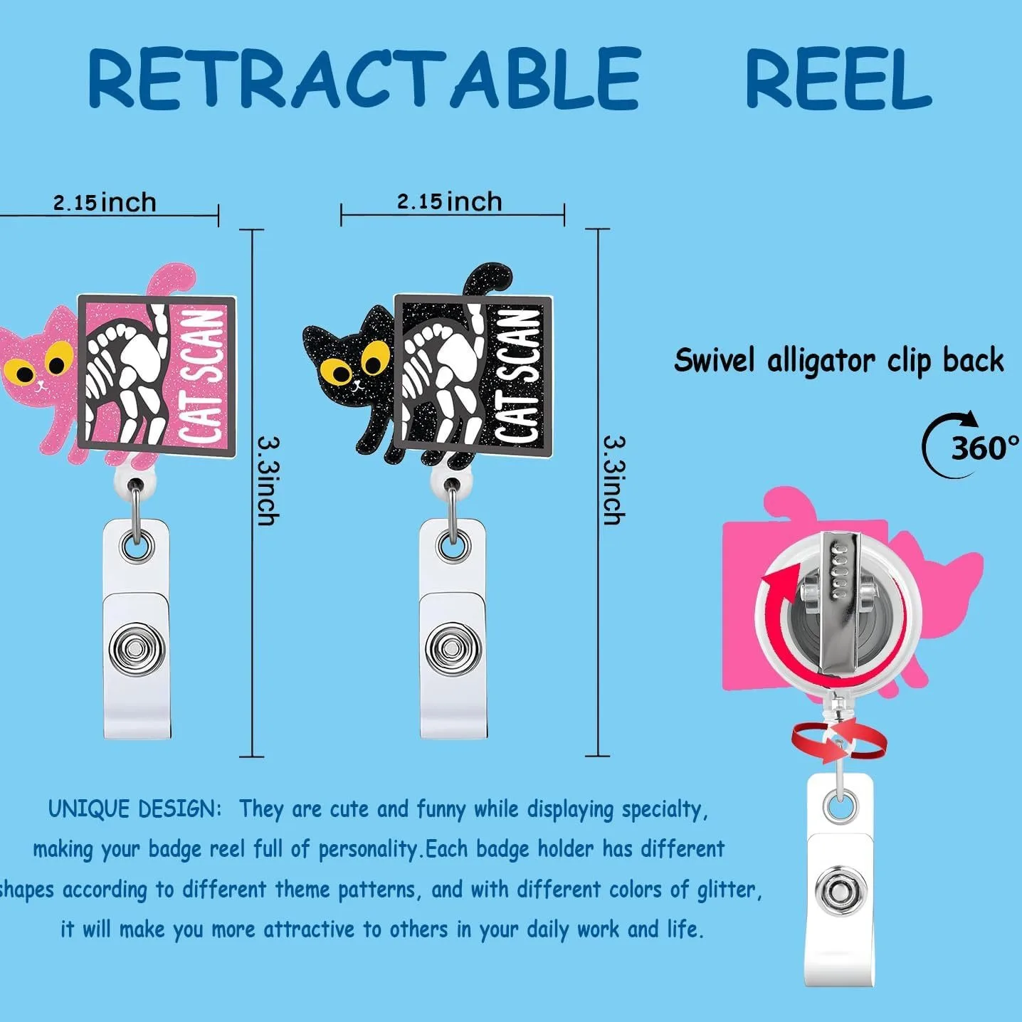 Hot Sales 1 Piece Glitter Acrylic Retractable Nurse Badge Reel Anime New Baby Pills Bottles Cat Doctor ID Card Holder Lanyard