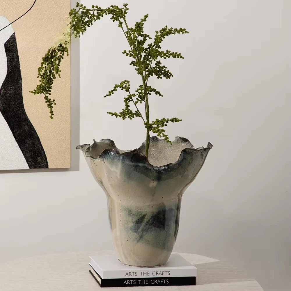 Handmade ceramic vase clip vase large diameter white vase home decoration Chaozhou factory wholesale OEMODM