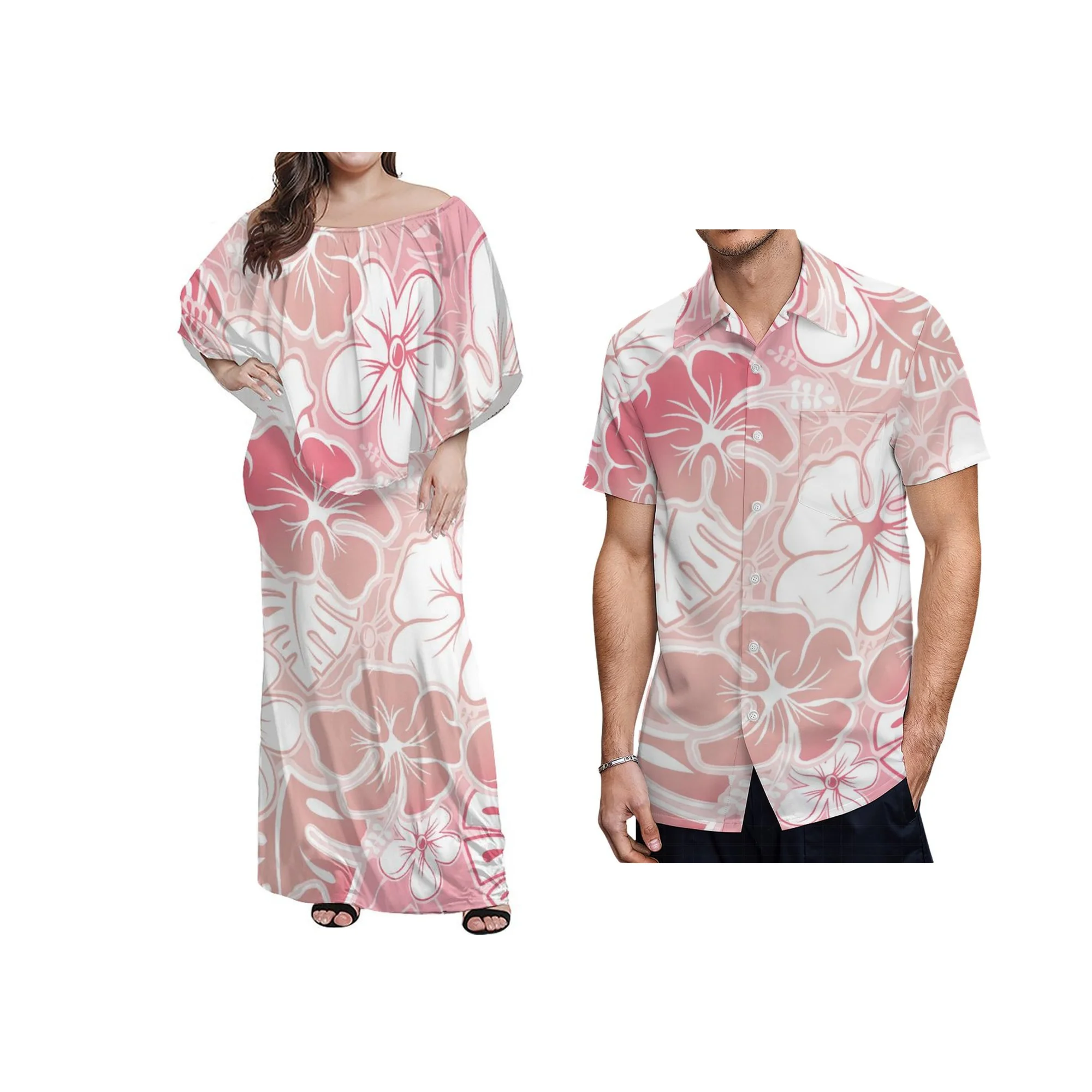 Nova qualidade personalizada roupas femininas polinésia tribal impressão em camadas plissado fora do ombro meio ombro vestido plus size