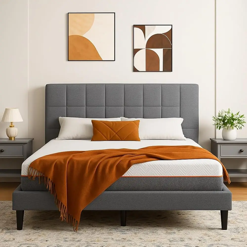 

Каркас двуспальной кровати Allewie, 12-дюймовая металлическая кровать-платформа с местом для хранения, не требует пружинного блока и проста в сборке, белый цвет