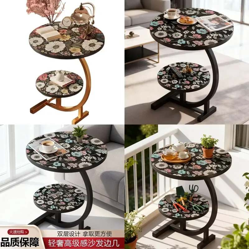Daioq Modern Round Side Table Double Tier Coffee Table For Living Room Bedroom Simple Storage Shelf Nightstand Home Furniture