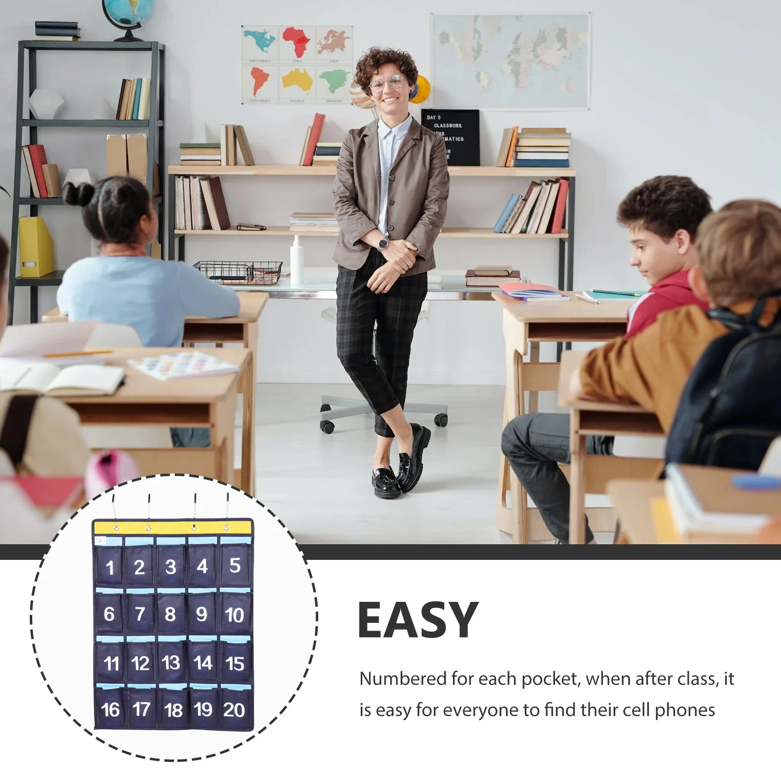 

20pcs Numbered Phone Pouch Storage Bag For Classroom Hanging Organizer Non-Woven Fabric Wall Door Pocket Chart Cell Phone