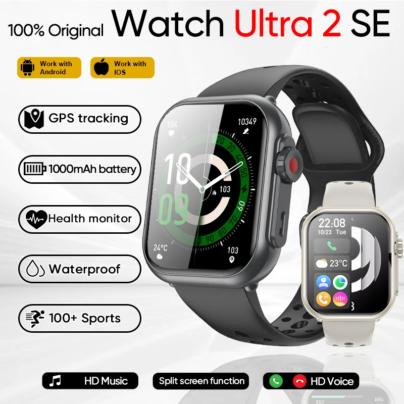 

2025 New Original Split screen Watch Ultra 2 Waterproof 1000mAh Battery Heart Rate Sport GPS Track Smart bracelet For IOSAndroid