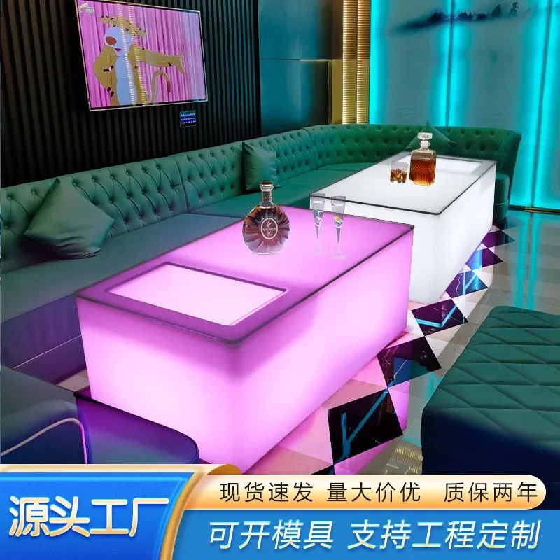 LED Light Up Bar Table Set Rectangular Acrylic Coffee Table with Chairs for KTV Nightclub Lounge Colorful Illuminated