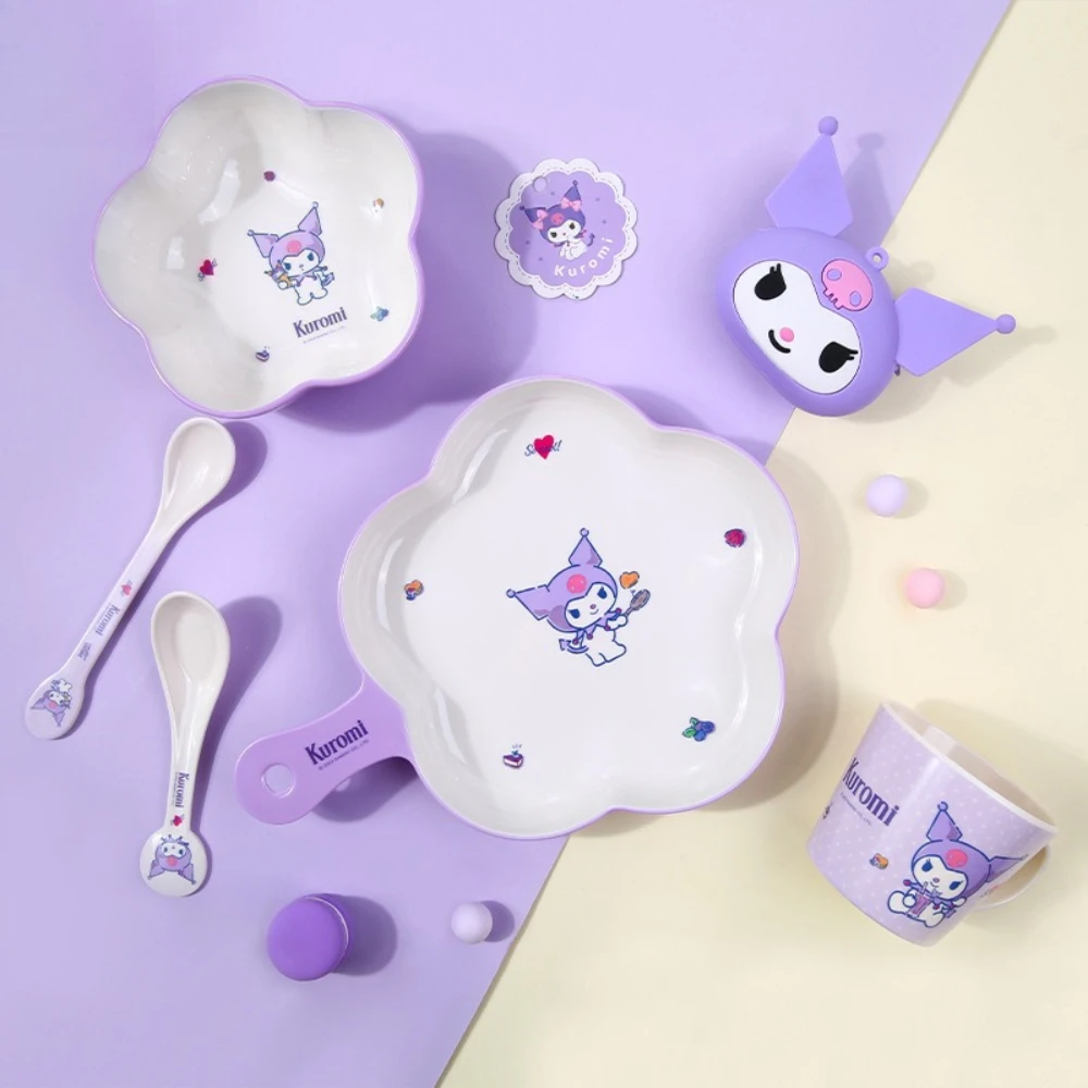 Kuromi Purple Dinnerware Meal Plate Bowl Cup for Toddle Training Tableware Baby Food Bowls BPA Free Dishwasher Microwave Safe