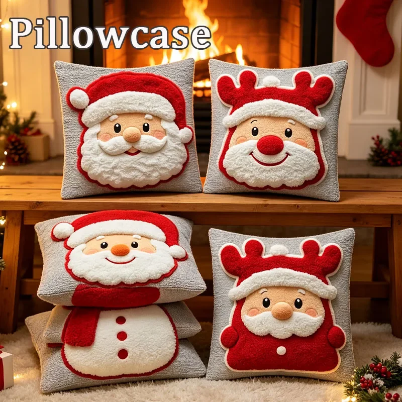 1-4PCS Christmas Cushion Covers Snowman Reindeer Sofa Pillow Case Single Sided Holiday Home Living Room Decorations