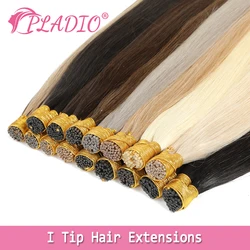 PLADIO Straight I Tip Hair Extensions Human Natural Hair Extensions Keratin Capsule Original Human Hair 12-26 inch 50pcs 100pcs