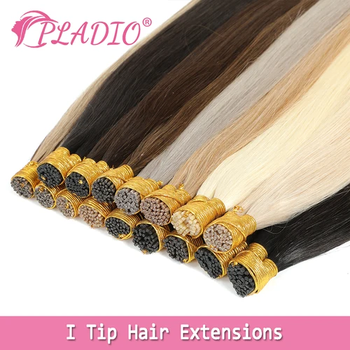 Imagen 1 del producto PLADIO Extensiones de cabello liso con punta I, extensiones de cabello humano Natural, cápsula de queratina, cabello humano Original de 12-26 pulgadas, 50 Uds., 100 Uds.