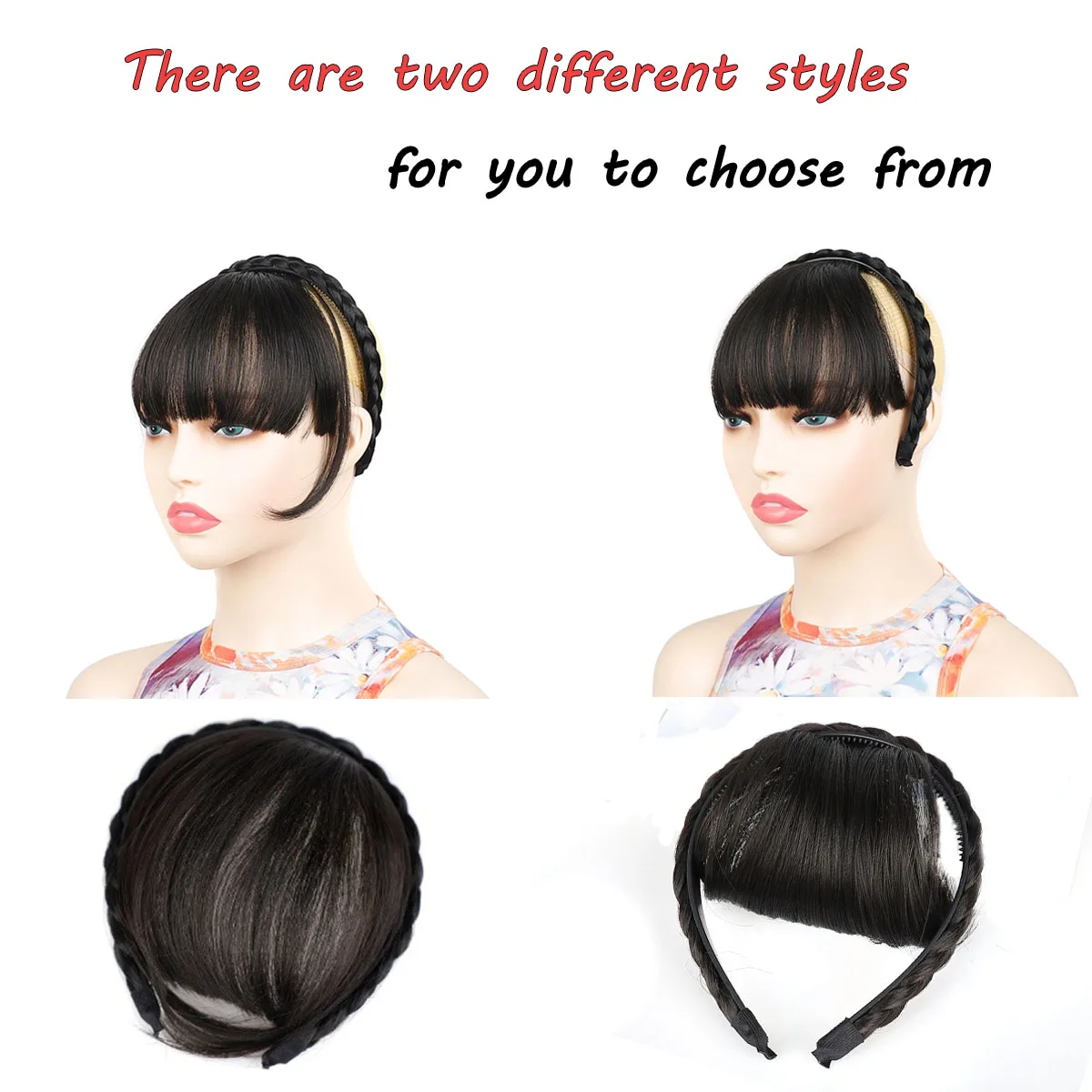 Synthetic Wigs Female Natural Forehead Fishbone Braided Wig Headband Bangs Invisible Fake Bangs for Women