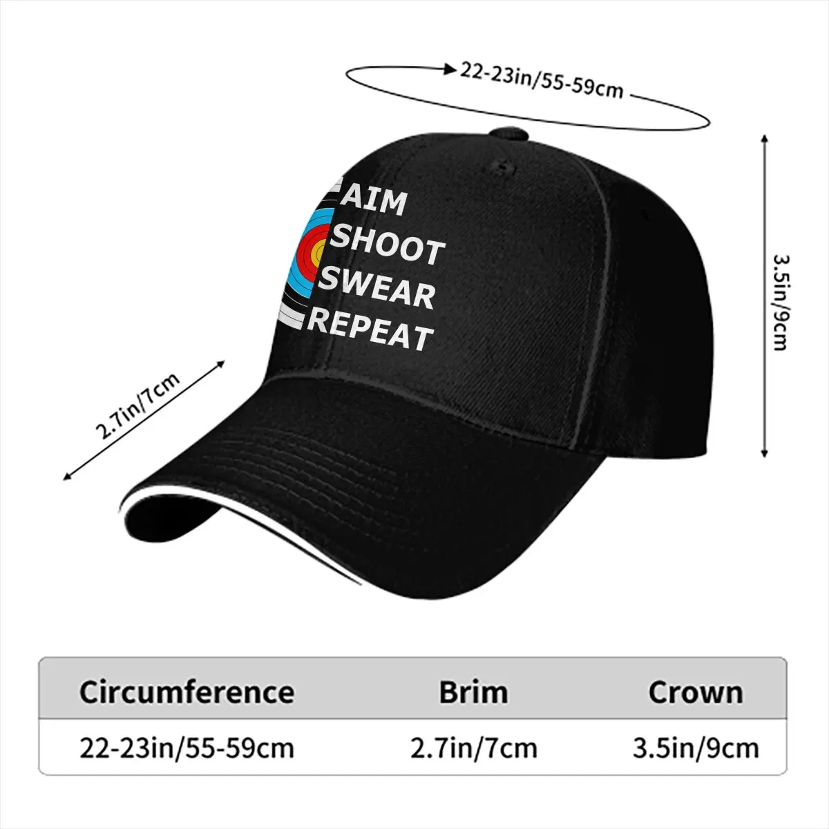 Pure Color Dad Hats Aim Shoot Swear Repeat Target Men's Hat Sun Visor Baseball Caps Archery Peaked Cap