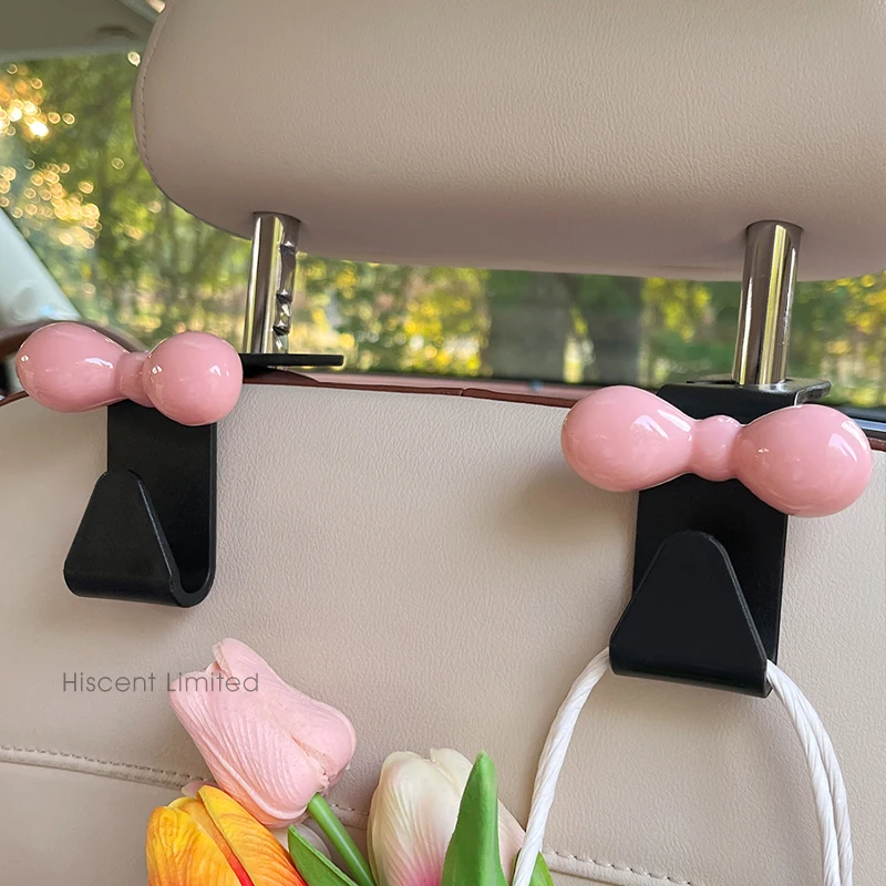 2Pcs Dopamine Pink Bow Car Hook Seat Hanger Hooks Headrest Hook for Auto Back Seat Storage Organizer Holder for Handbag Purse