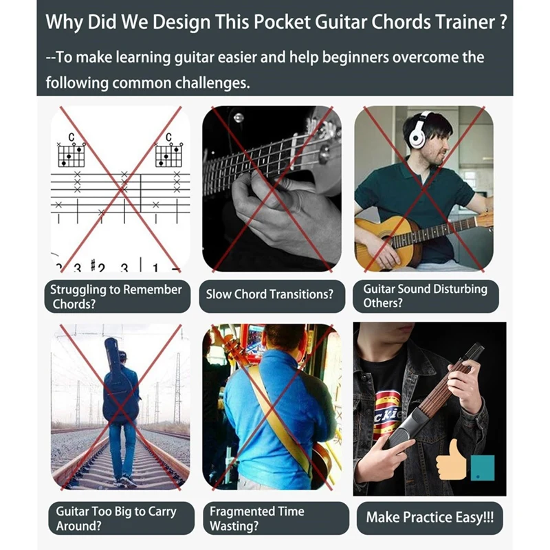 Super Sale Pocket Guitar Chord Practice Tool, Portable Guitar Neck for Trainer Beginner W/A Rotatable Chords Chart Screen