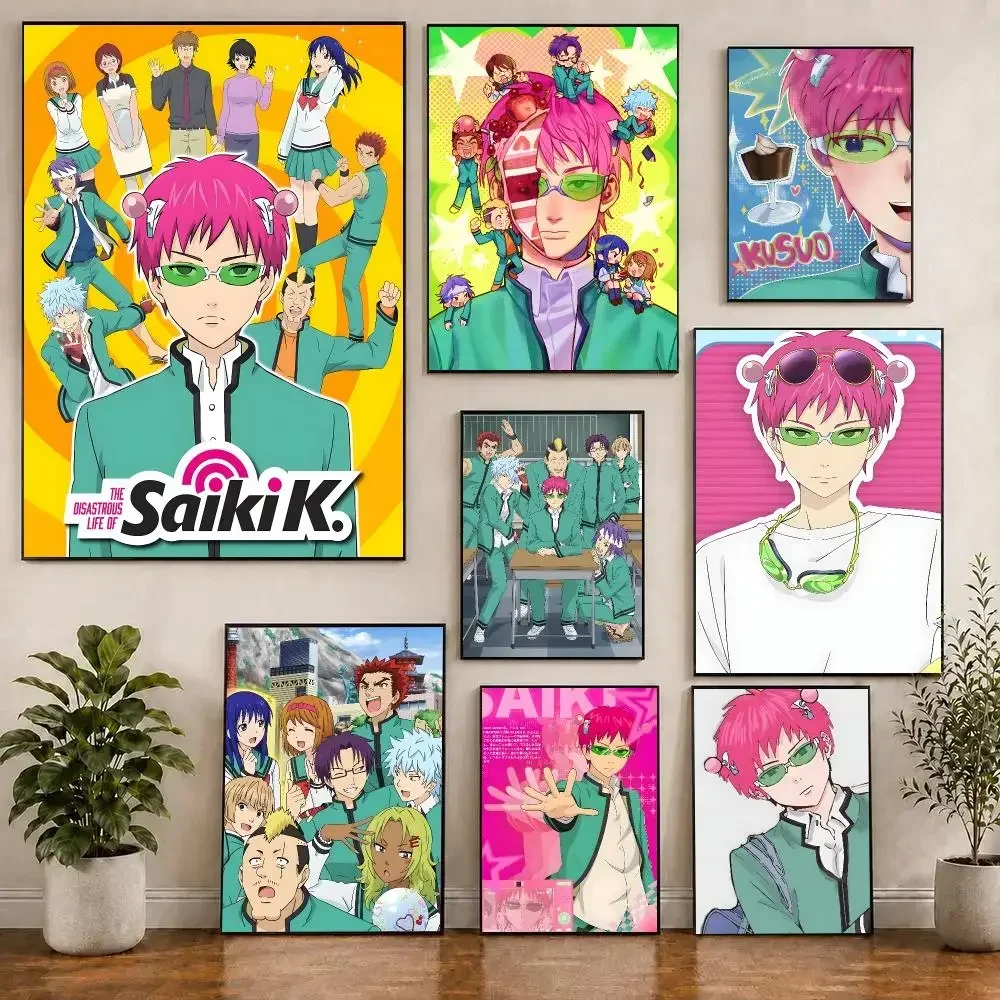 Cartoon The D-Disastrous L-Life Of Saiki K Poster Decorative Wall Art Stickers Mural for Home Living Room Hallway Decor Gift