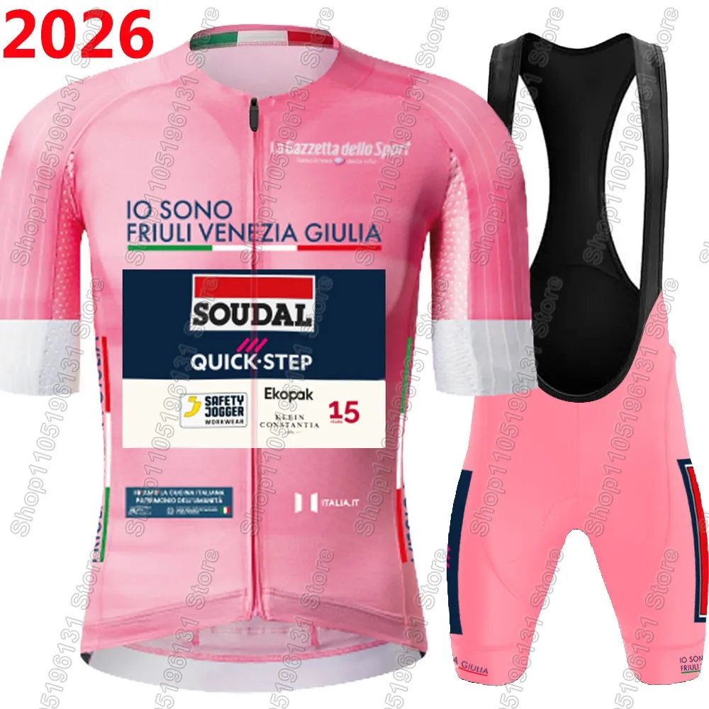 Conjunto de Jersey de Ciclismo Soudal Quick Step Team 2026 Tour De Italy Italia, Ropa de Ciclismo Rosa, Camiseta de Ciclismo de Carretera, Traje, Pantalones Cortos de Ciclismo