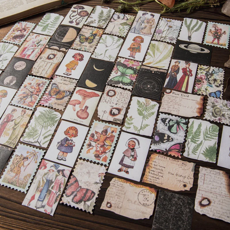 50 PCS/Pack Magic Library Series Mini Book Stickers, DIY Journal Scrapbooking Collage Decorative Supplies