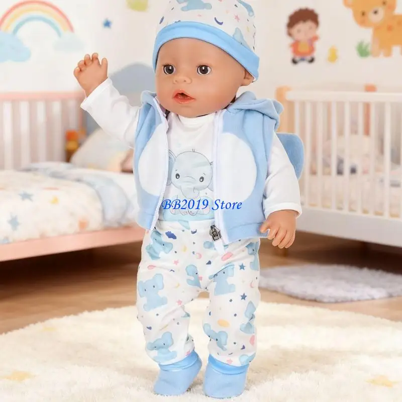 Q0KB Set abiti da cartone animato in peluche invernale per bambole da ragazza da 18 pollici, vestiti morbidi e caldi, tema