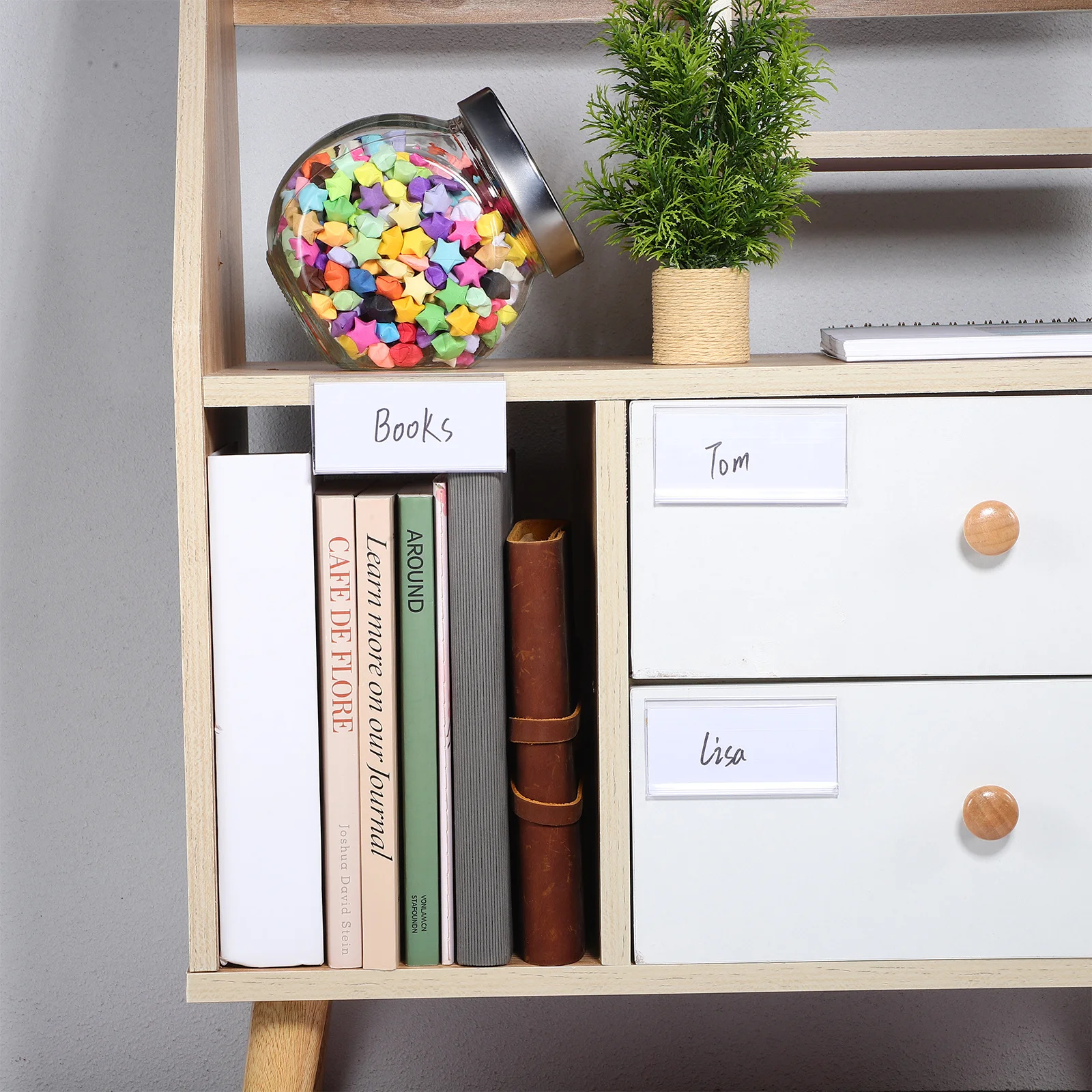 

60Pcs Transparent Labels Shelf Tags for Wire Shelving PVC Material Strong Drawer Labels Organizer Storage Bins