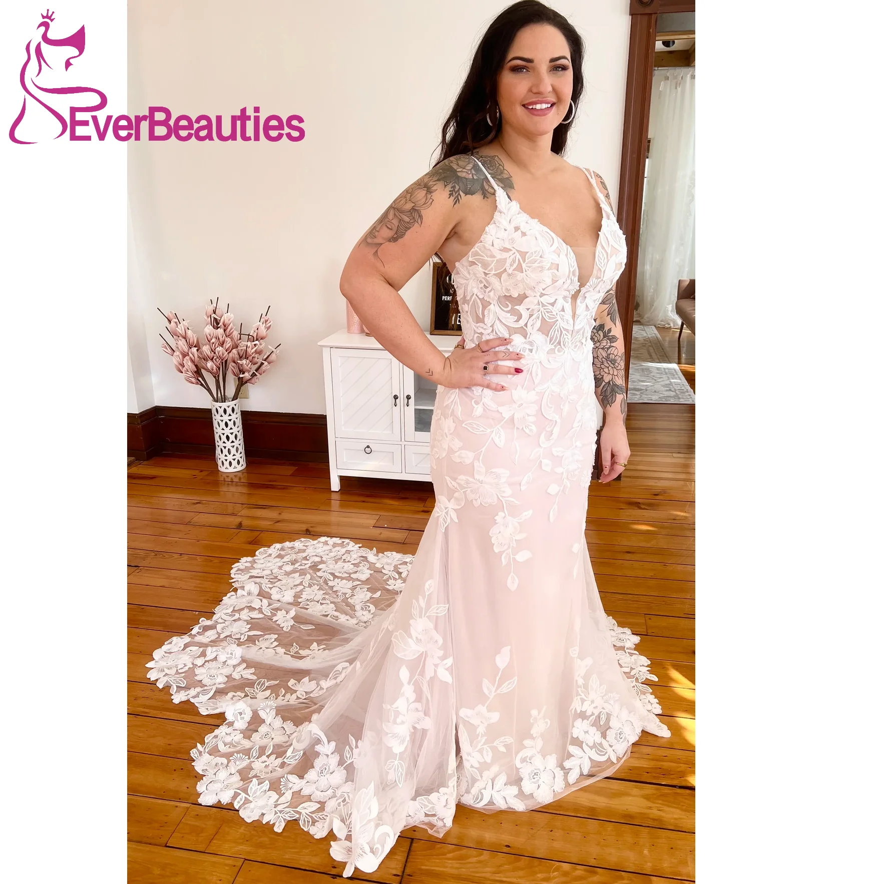 

Plus Size Vestido De Noiva Lace Boho Wedding Dresses for Woman V Neck Beach Wedding Gowns Bride Bohemian Robe De Mariée
