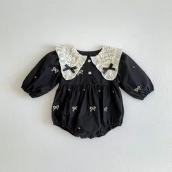 Spring New Lace Collar Baby Romper Infant Black Flower Bodysuit Girls Cotton Jumpsuit Clothes