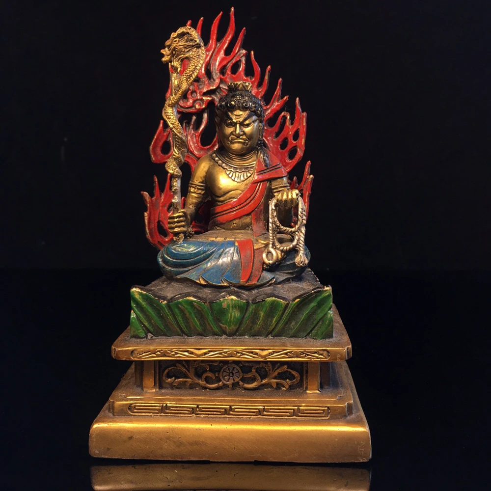 Old Copper Painted Acala Buddha Figurine Fine Workmanship Heavy Patina Size As Shown