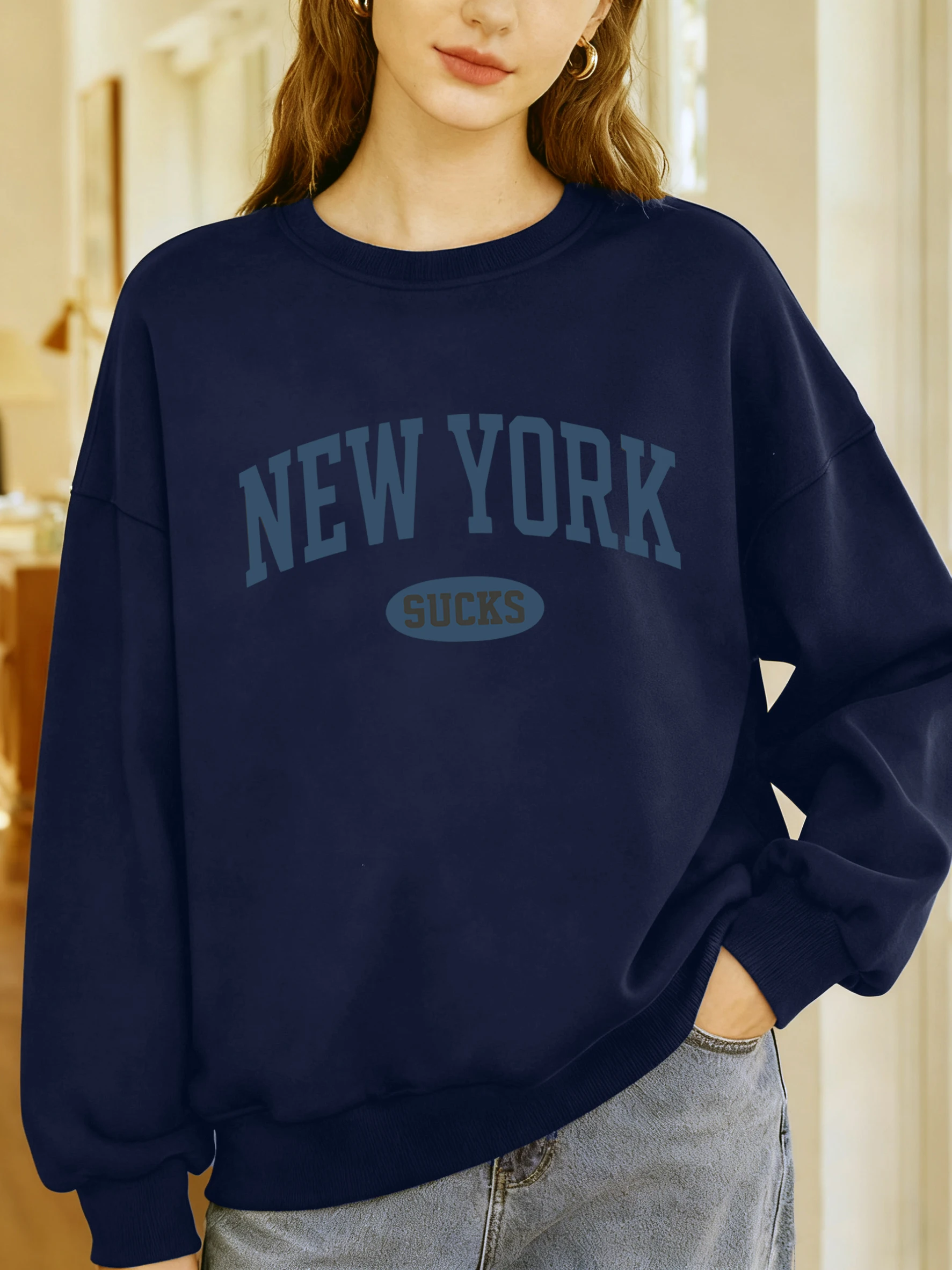 نيويورك رسالة الإبداعية طباعة البلوز امرأة انخفض الكتف Crewneck البلوز كل مباراة الملابس كبيرة الحجم الخريف الشارع الشهير #3