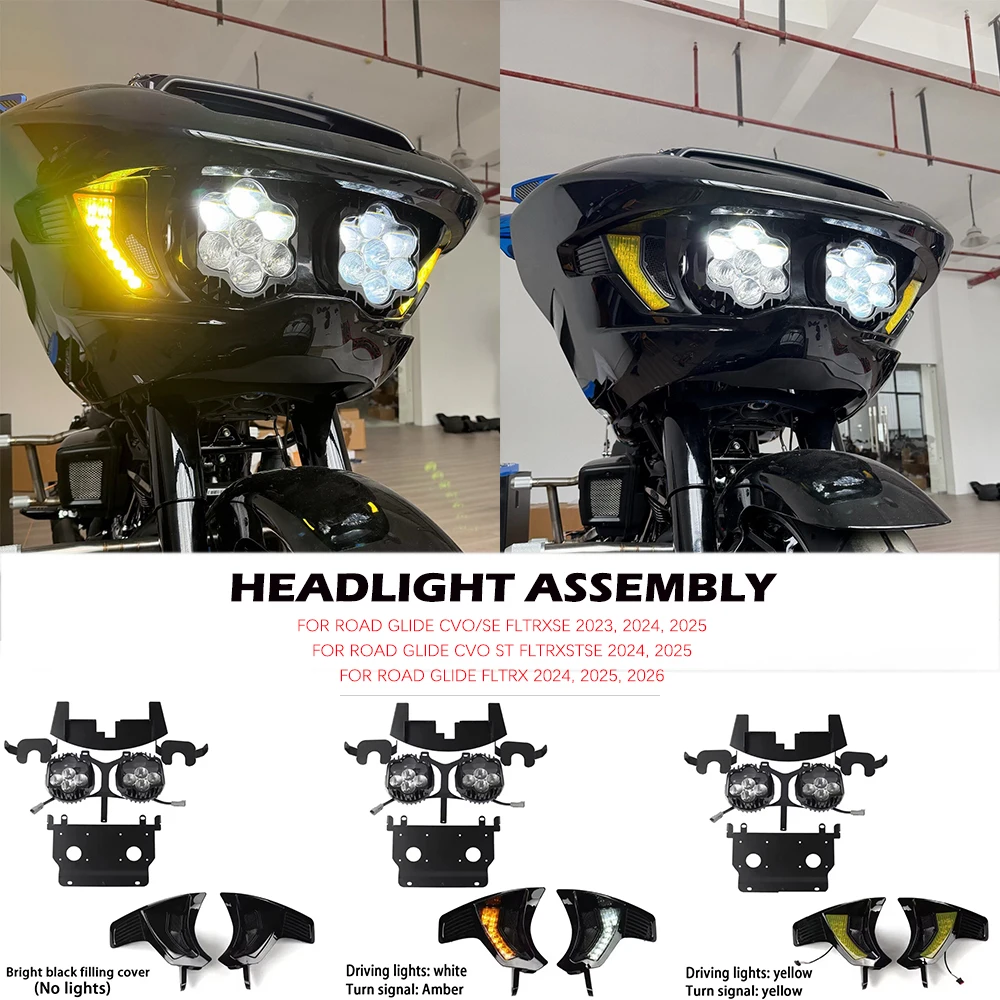 

New Motorcycle Headlight Assembly LED Headlamp Hi/Lo Beam For Harley Road Glide CVO/SE FLTRXSE 2023-2025 FLTRX 2024-2026