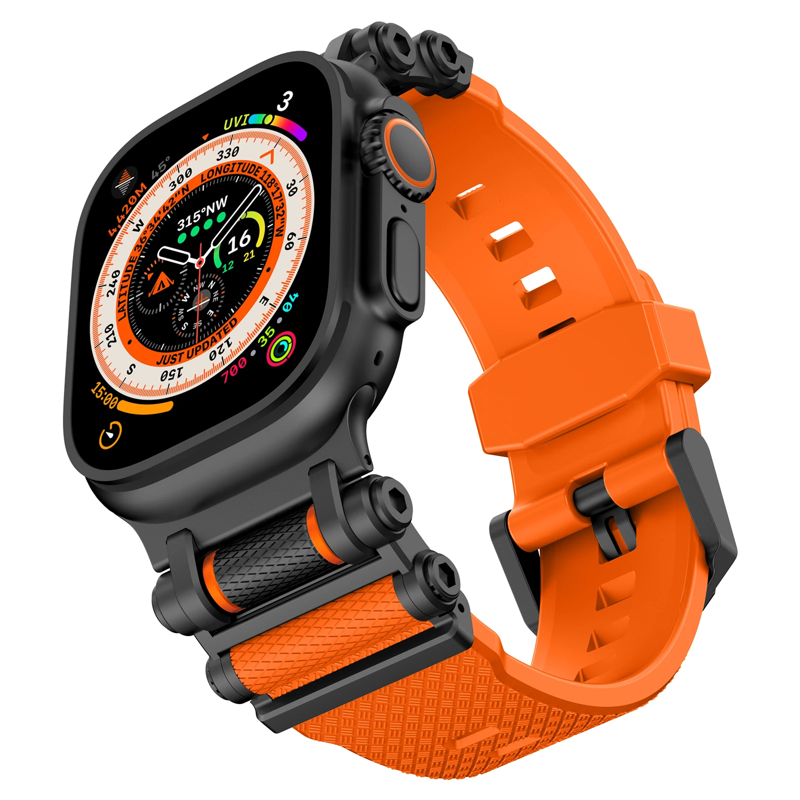Silicone Strap For Apple Watch Ultra 2 Band 49mm Rugged Metal+Rubber Bracelet iWatch Series 10 9 6 3 7 8 SE Bands 44mm 45mm 46mm