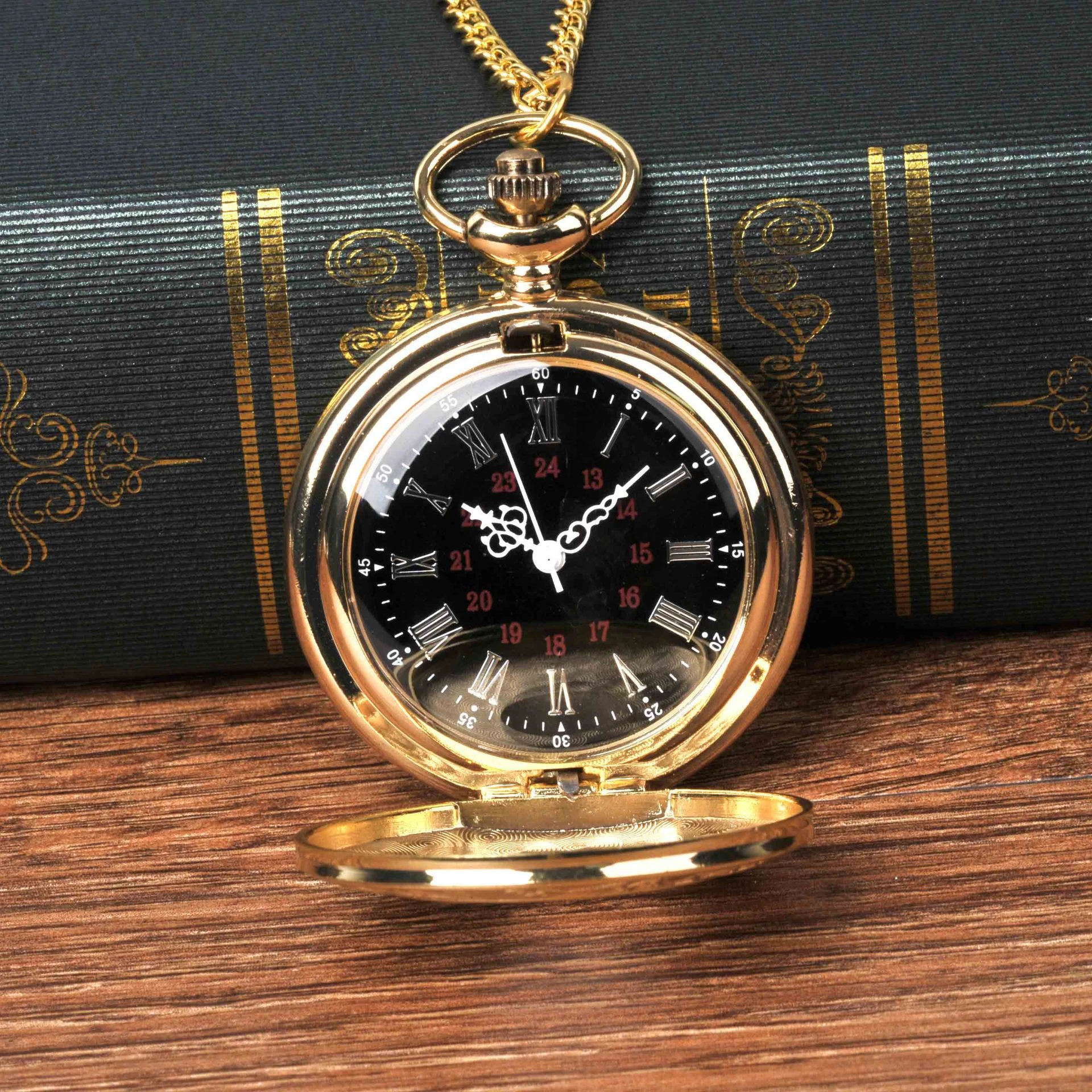 Reloj de bolsillo de cuarzo dorado Vintage para hombre y mujer, collar de Número Romano, reloj de cadena, envío directo