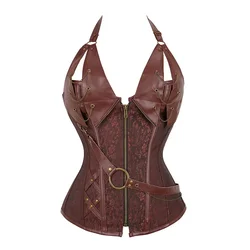 Women Medieval Viking Pirate Costume Gothic Leather Overbust Corselet Steampunk Corset Vest Knight Halloween Cosplay Plus Size