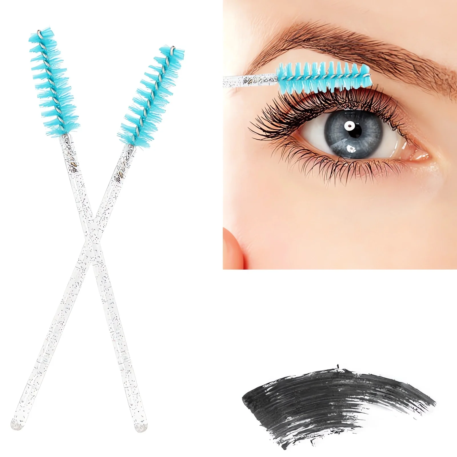 Disposable Crystal Mascara Wands - 50Pcs Eyelash Brushes, Eyelash Extension, Eyebrow Applicator, and Makeup Tools