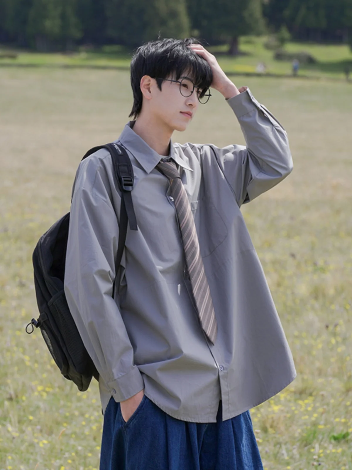 

Japanese Sle College Faion Tie irt y Sun Clean Men's Long Sve irt Suit Inner Wear Polyester Fiber 00%