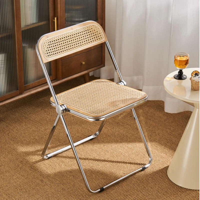 Folding dining chair Wooden armchair outdoor garden rattan chair Camping Relax backrest stool medieval small chair Furniture