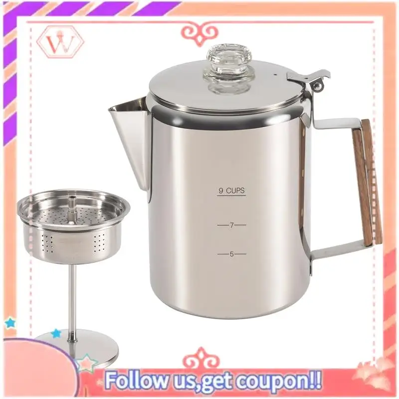 

Upgraded Coffee Percolators Stovetop For Camping, Percolator Coffee Pot Stainless Steel Coffee Maker Outdoors Home 9 Cup