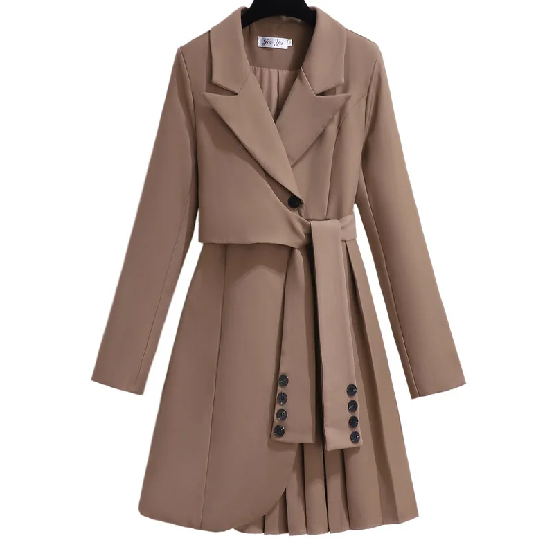 Women Trench Mid Length Coats Jackets Turn Down Collar Coat Blazer Dress Y2k Streetwear Jacket Work Outerwear Autumn Winter