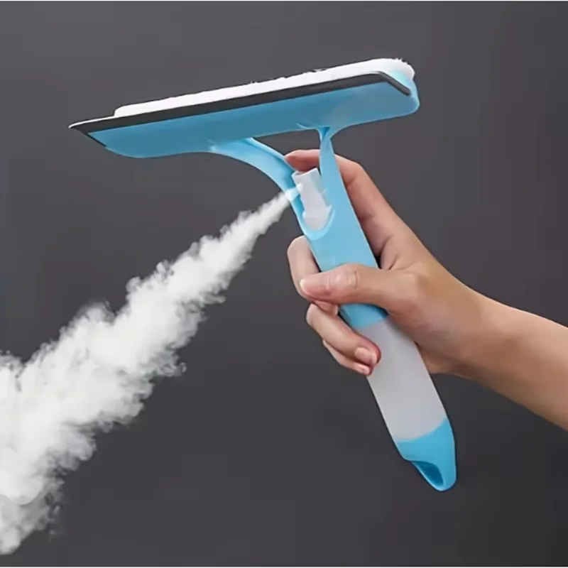 Multi-effect Spray and wipe glass cleaning device. Press the water-spraying sponge to wipe the dirt and then retract the scraper
