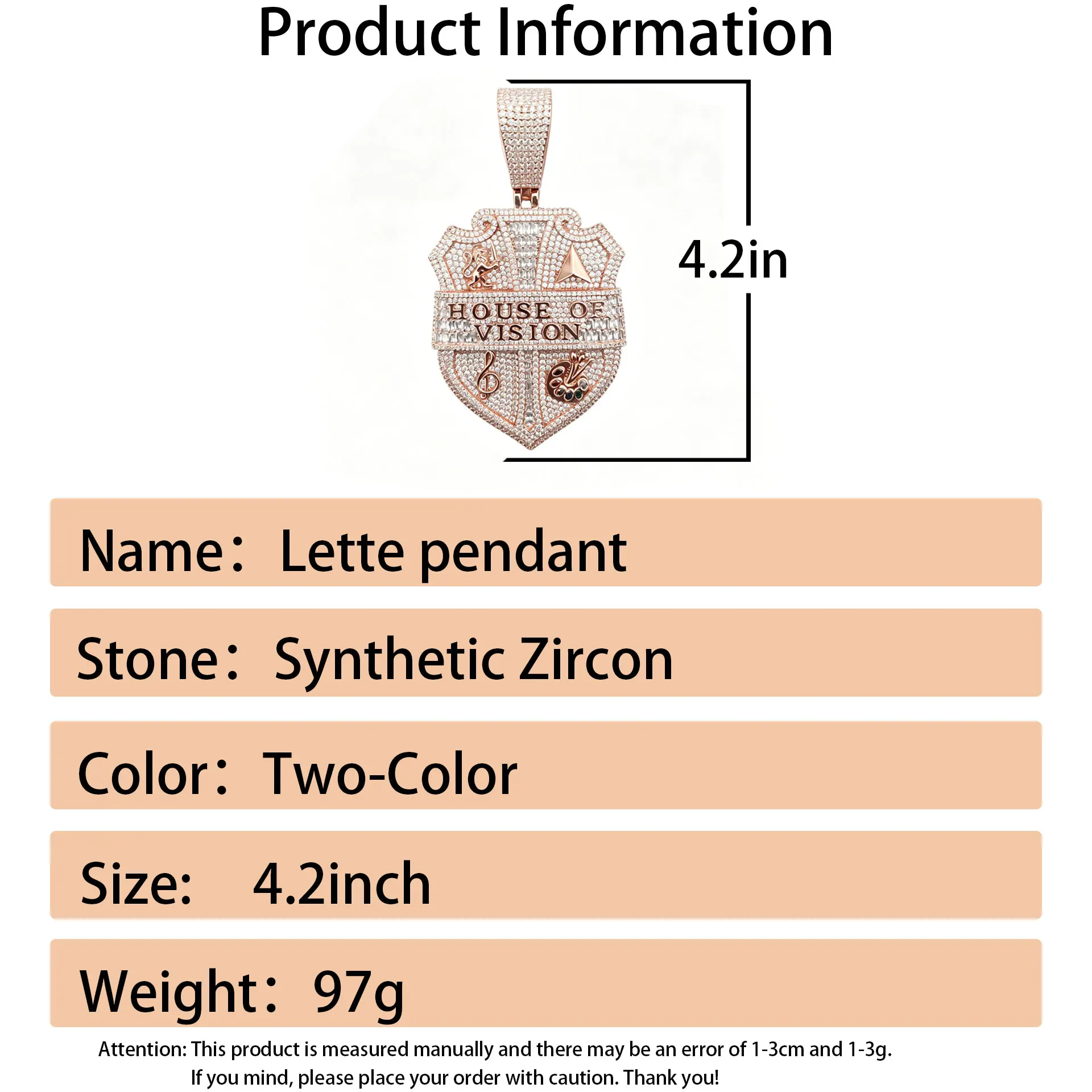 Iced Out multicolored CZ Hip Hop Necklace Charm Letter "HOUSE OF VISION" Shield Pendant For Men Wearing music festival gifts view 2