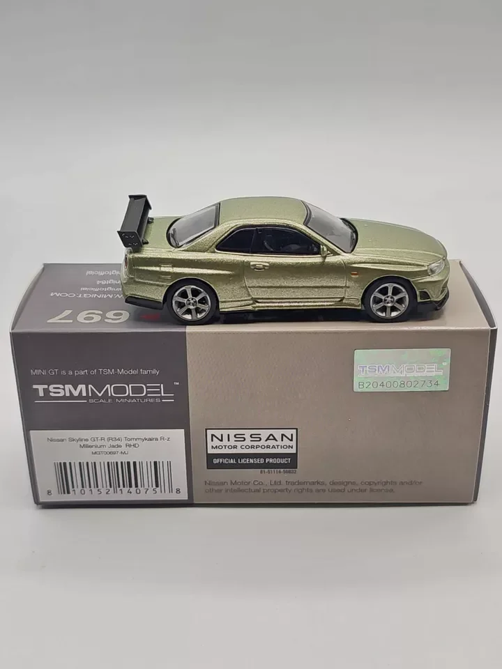 Mini GT 1:64 GT-R (R34) Tommykaira R-z Millenio Jade # 697 Coche modelo fundido a presión